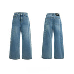 5764491152182,5764491152183,5764491152184, Washed Rivet Detail Wide Leg Jeans