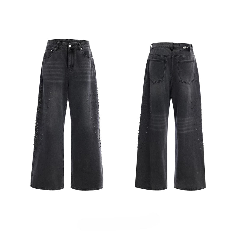 5931819966570,5931819966571,5931819966572, Washed Rivet Detail Wide Leg Jeans