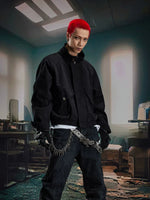 Washed Stand Collar Zip Front Jacket 2