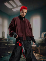 Washed Stand Collar Zip Loose-Fit Jacket 1