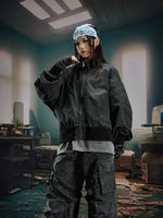 Washed Stand Collar Zip Loose-Fit Jacket 3