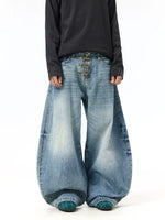 Washed Wide-Leg Button Detail Jeans Pants 3