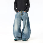 6003399584372,6003399584373,6003399584374,6003399584375,6003399584376, Washed Wide-Leg Button Detail Jeans Pants