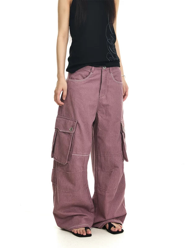 Washed Wide-Leg Cargo Pants 2