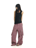 Washed Wide-Leg Cargo Pants 4