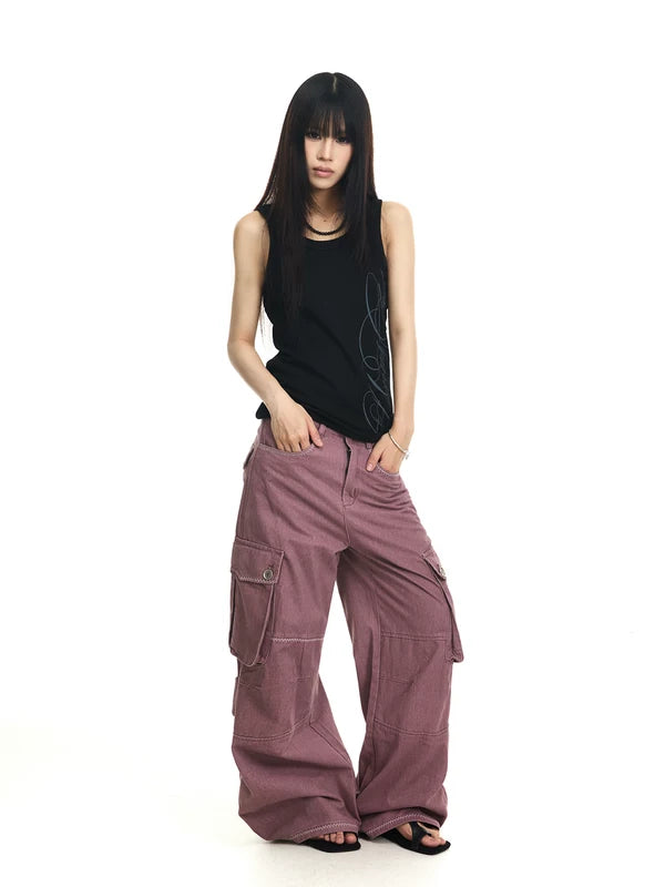 Washed Wide-Leg Cargo Pants 5