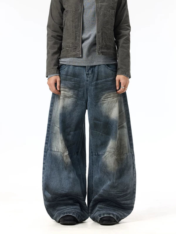 Washed Wide-Leg Floor-Length Jeans Pants 1