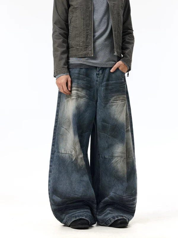 Washed Wide-Leg Floor-Length Jeans Pants 2