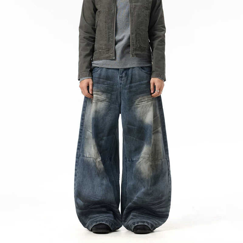6003428392383,6003428392384,6003428392385,6003428392386, Washed Wide-Leg Floor-Length Jeans Pants