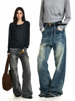 Washed Wide Leg Straight Fit Jeans Pants 1