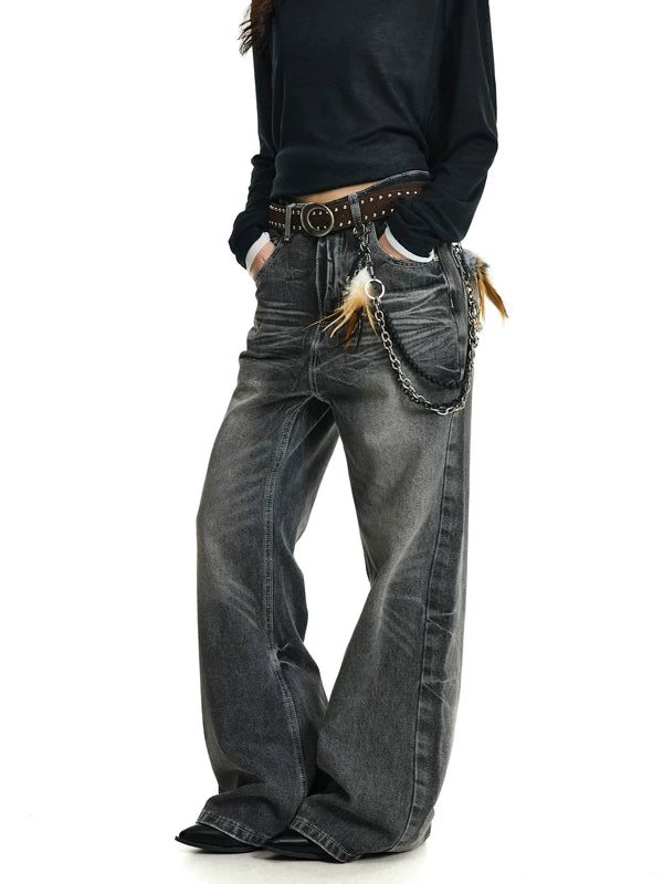 Washed Wide Leg Straight Fit Jeans Pants 2