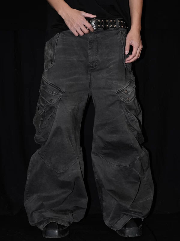 Water Ripple Wide Leg Cargo Pants 1