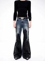 Waxed Distressed Flared Denim Pants 2