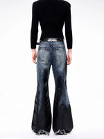 Waxed Distressed Flared Denim Pants 4