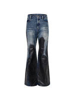 Waxed Distressed Flared Denim Pants 5