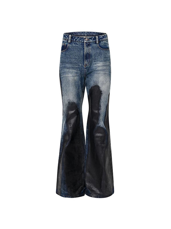 Waxed Distressed Flared Denim Pants 5