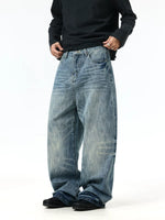Whiskered Loose Fit Straight Leg Jeans Pants 1