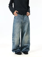 Whiskered Loose Fit Straight Leg Jeans Pants 2