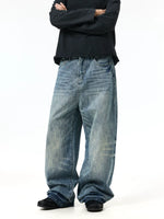 Whiskered Loose Fit Straight Leg Jeans Pants 3