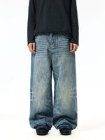 Whiskered Loose Fit Straight Leg Jeans Pants 4