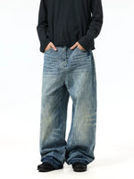 Whiskered Loose Fit Straight Leg Jeans Pants 5