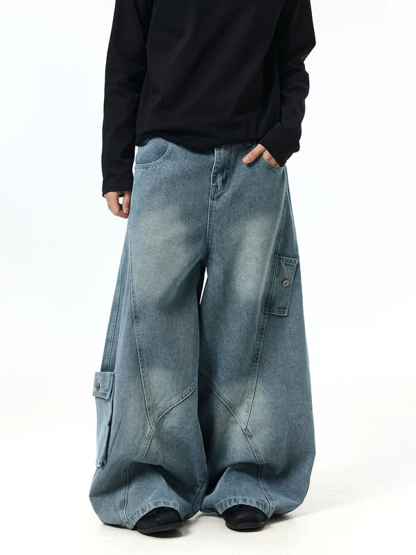 Wide-Leg Baggy Multi-Pocket Denim Pants 1