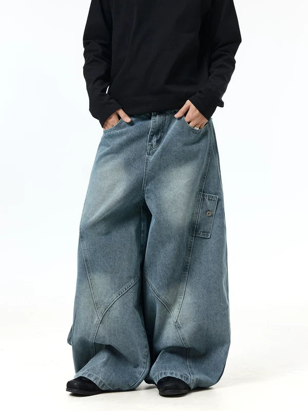 Wide-Leg Baggy Multi-Pocket Denim Pants 2