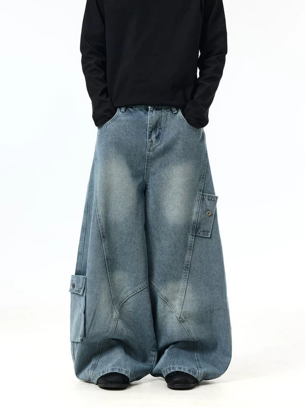 Wide-Leg Baggy Multi-Pocket Denim Pants 5