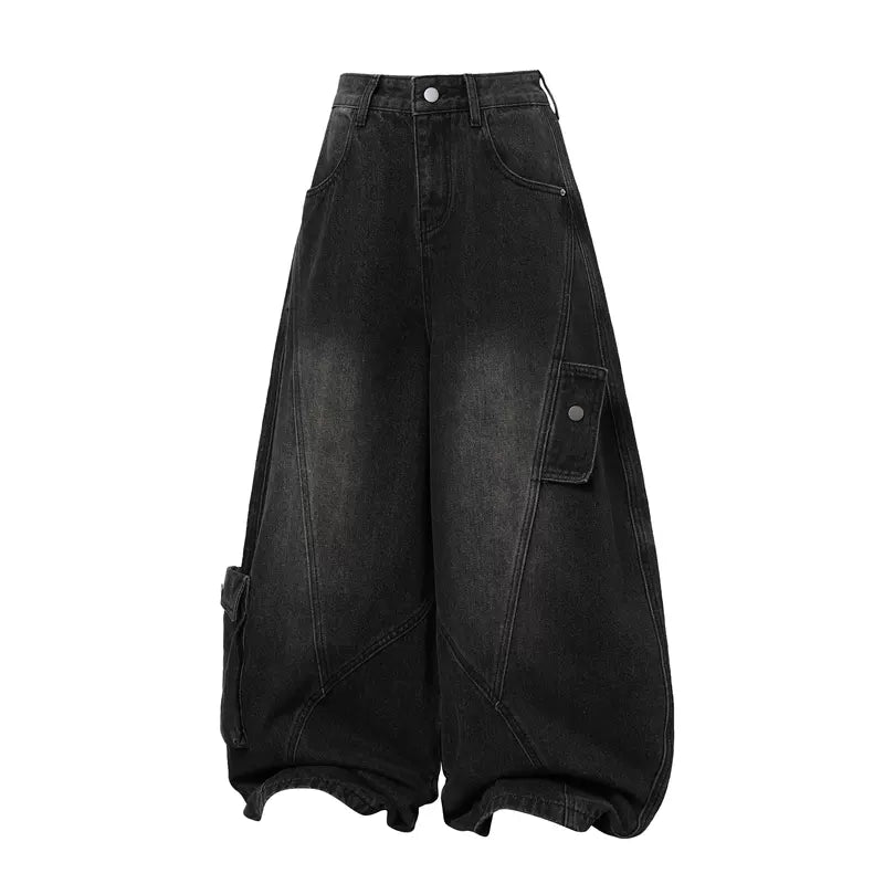 6003477344096,6003477344097,6003477344098,6003477344099, Wide-Leg Baggy Multi-Pocket Denim Pants