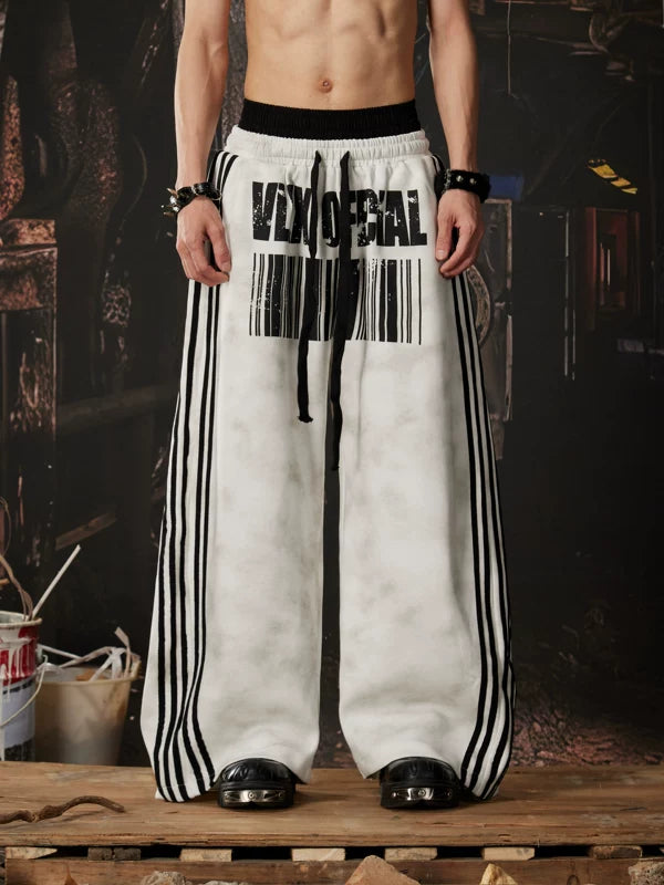 Wide Leg Barcode Print Casual Pants 1