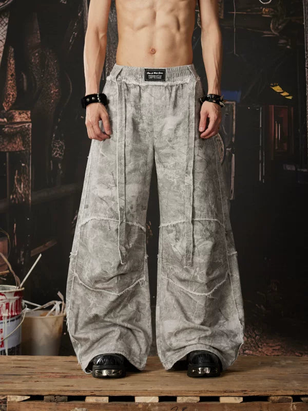 Wide Leg Camouflage Frayed Edge Casual Pants 1
