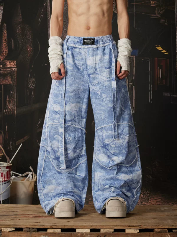 Wide Leg Camouflage Frayed Edge Casual Pants 2