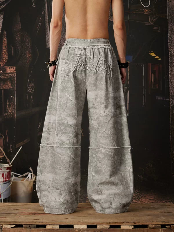 Wide Leg Camouflage Frayed Edge Casual Pants 3