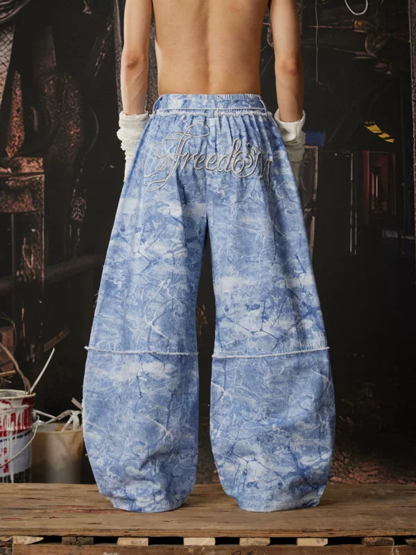 Wide Leg Camouflage Frayed Edge Casual Pants 4