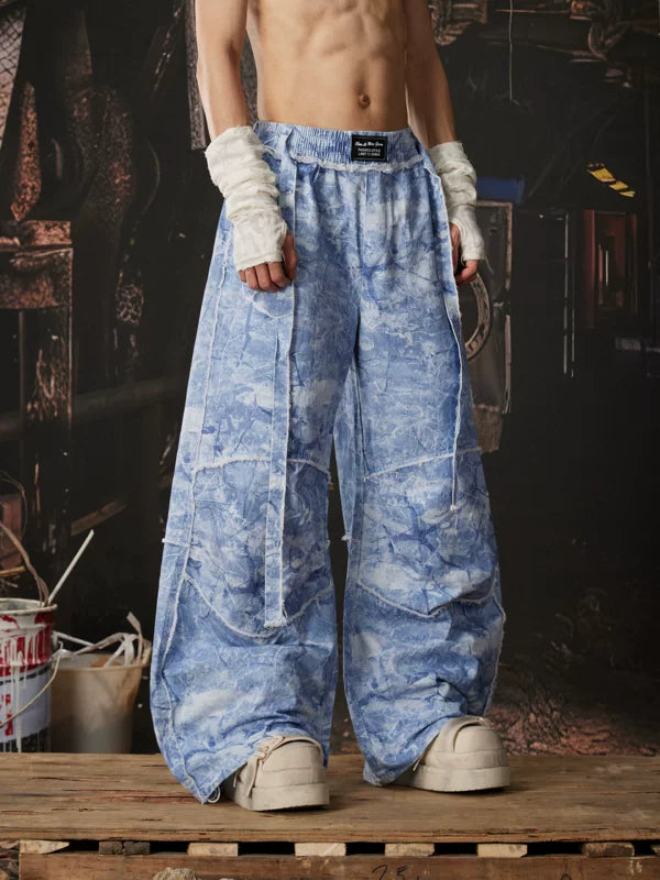 Wide Leg Camouflage Frayed Edge Casual Pants 5