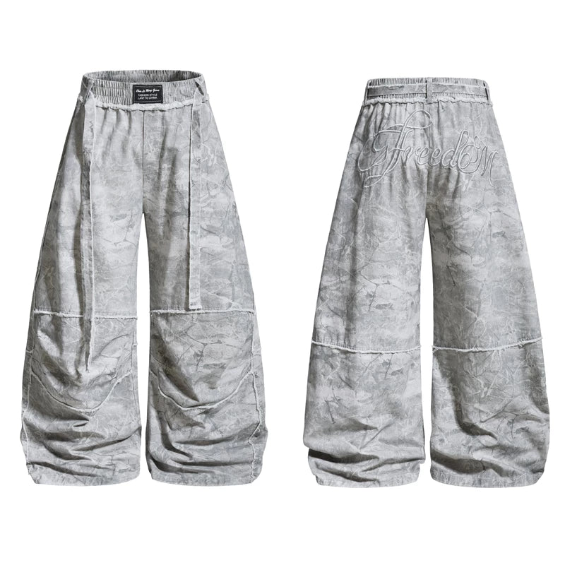 6223443250838,6223443250839,6223443250840,6223443250841,6223443250842, Wide Leg Camouflage Frayed Edge Casual Pants