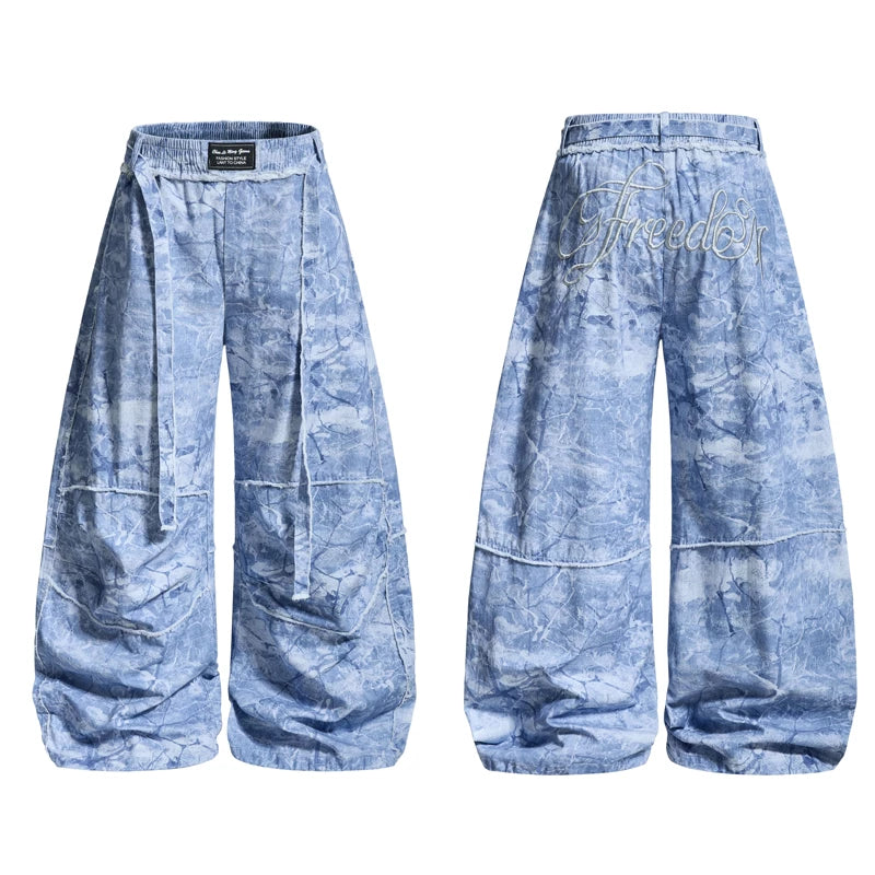 6223443250843,6223443250844,6223443250845,6223443250846,6223443250847, Wide Leg Camouflage Frayed Edge Casual Pants