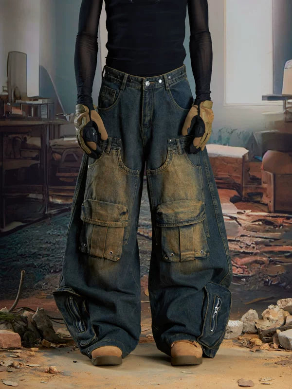 ,5918255633807,5918255633808,5918255633809,5918255633810, Wide-Leg Cargo Jeans with 3D Pockets