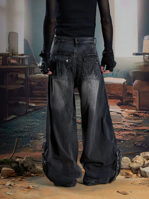 Wide-Leg Cargo Jeans with 3D Pockets 3