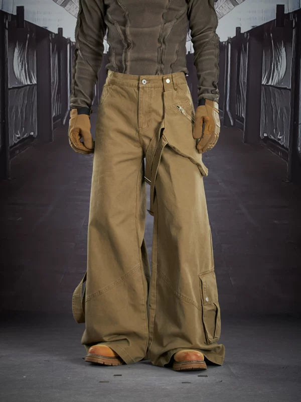 Wide-Leg Cargo Pants with Detachable Waist Pack 1