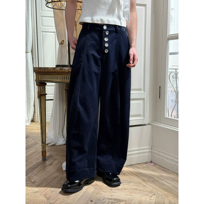 Wide-Leg Casual Pants with Button Front 3