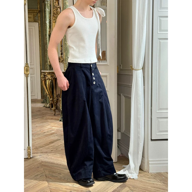 Wide-Leg Casual Pants with Button Front 5