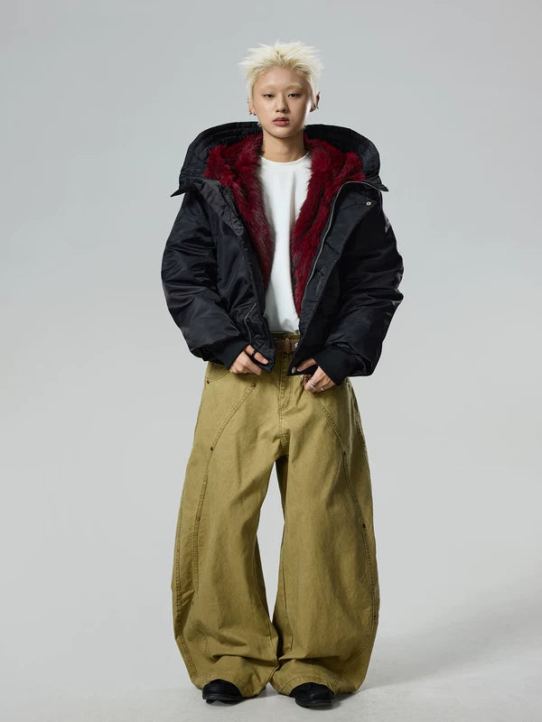 Wide Leg Curved Silhouette Cargo Pants 5