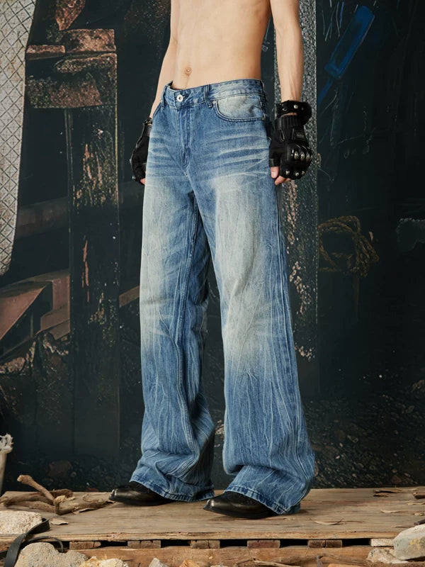 Wide Leg Distressed Vintage Wash Jeans Pants 2
