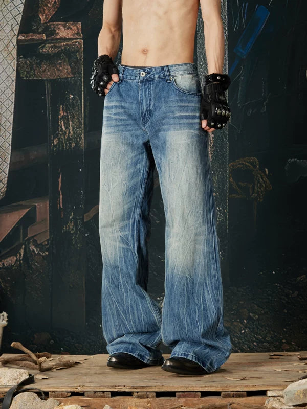 Wide Leg Distressed Vintage Wash Jeans Pants 3