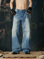 Wide Leg Distressed Vintage Wash Jeans Pants 4