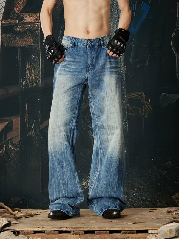 Wide Leg Distressed Vintage Wash Jeans Pants 4