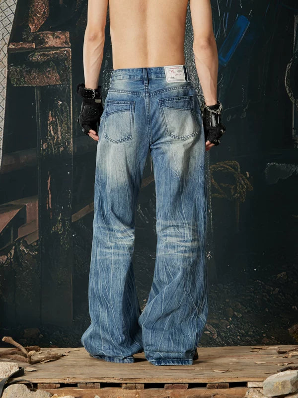 Wide Leg Distressed Vintage Wash Jeans Pants 5