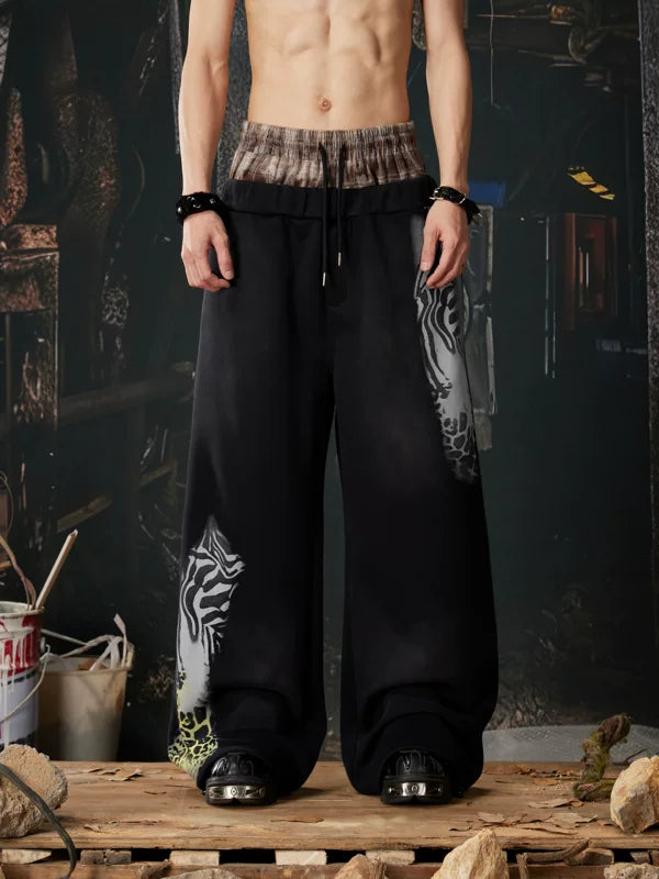 Wide Leg Double Waistband Graphic Sweatpants 1