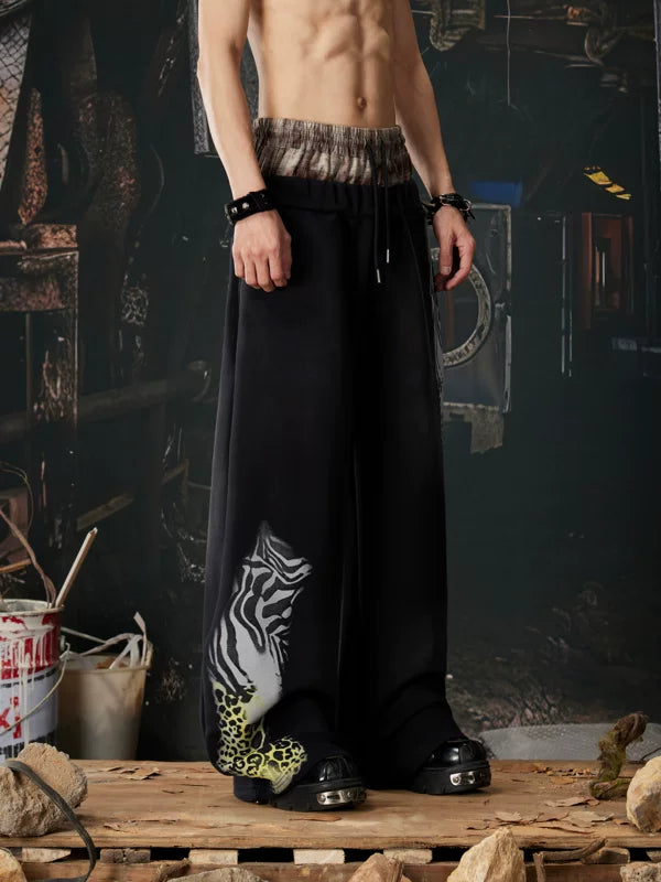Wide Leg Double Waistband Graphic Sweatpants 2